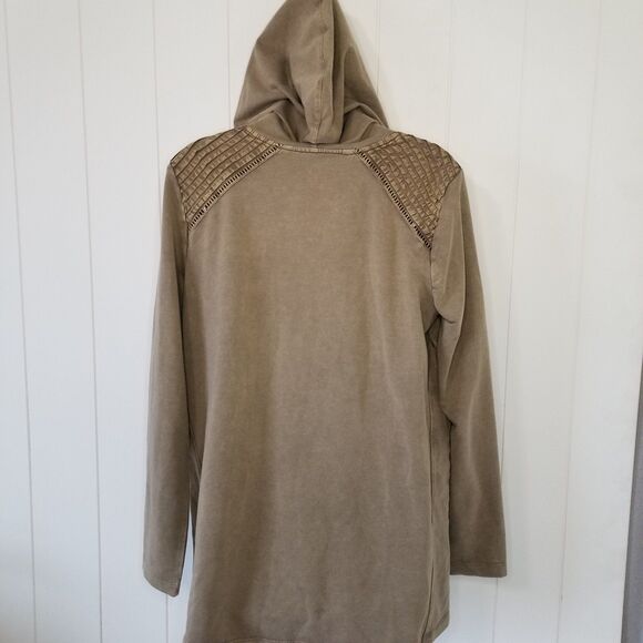 LOGO Lori Goldstein Hooded Tunic Top Size Small Tan Brown Long Sleeve Lounge - Picture 6 of 10
